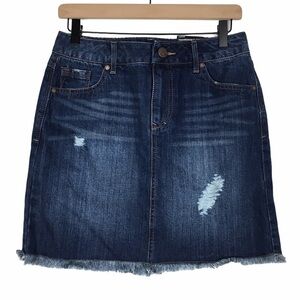 1822 DENIM Skirt Mini Jean Raw Hem Dark Wash Distressed Denim Y2K Style Size 4